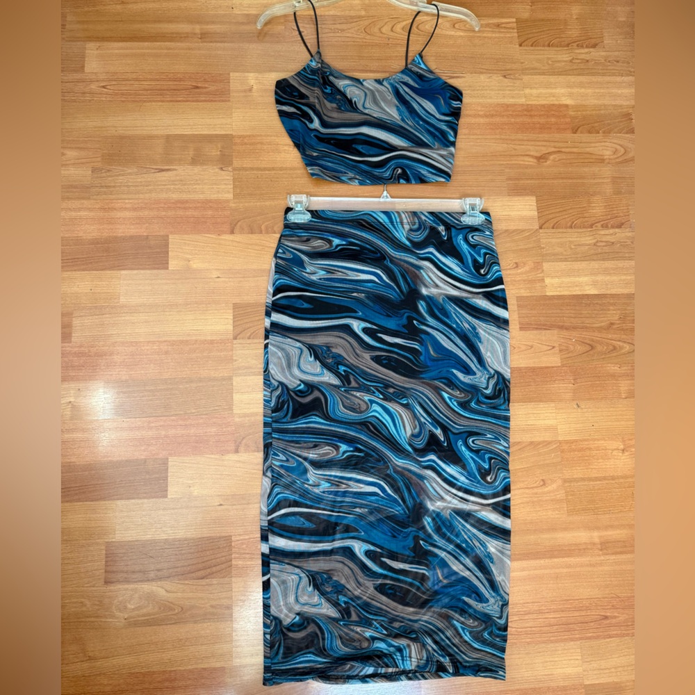 Blue and Black Swirl Pattern Dress Set